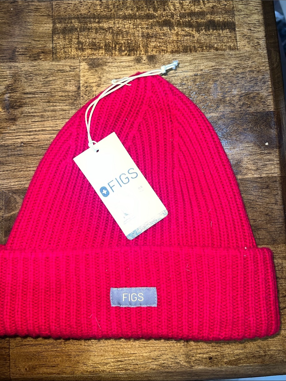 FIGS Red Ribbed Beanie with Cuff